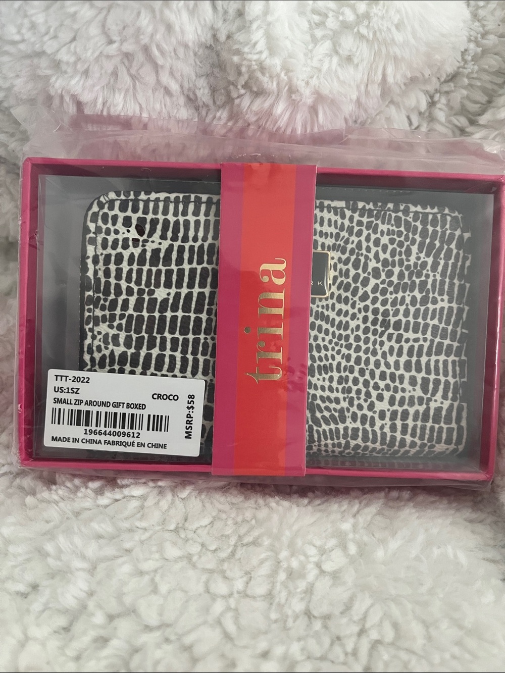 Trina Turk Black and White Croc-Print Zip Wallet